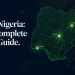 Featured image for NaijaAI's AI in Nigeria 2026 pillar guide — a dark navy editorial graphic showing a glowing emerald map of Nigeria with electric lime data points marking Lagos, Abuja, and Jos, representing Nigeria's artificial intelligence ecosystem, policy landscape, and tech infrastructure.