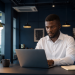 Nigerian AI professional working on a laptop at a co-working space in Abuja