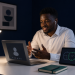 Nigerian AI professional working remotely from a home office during a video interview