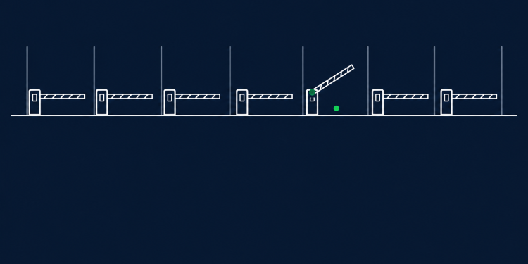 Illustration of a payment checkpoint with one lane open, representing the one AI tool in Nigeria that skips the dollar-card problem.